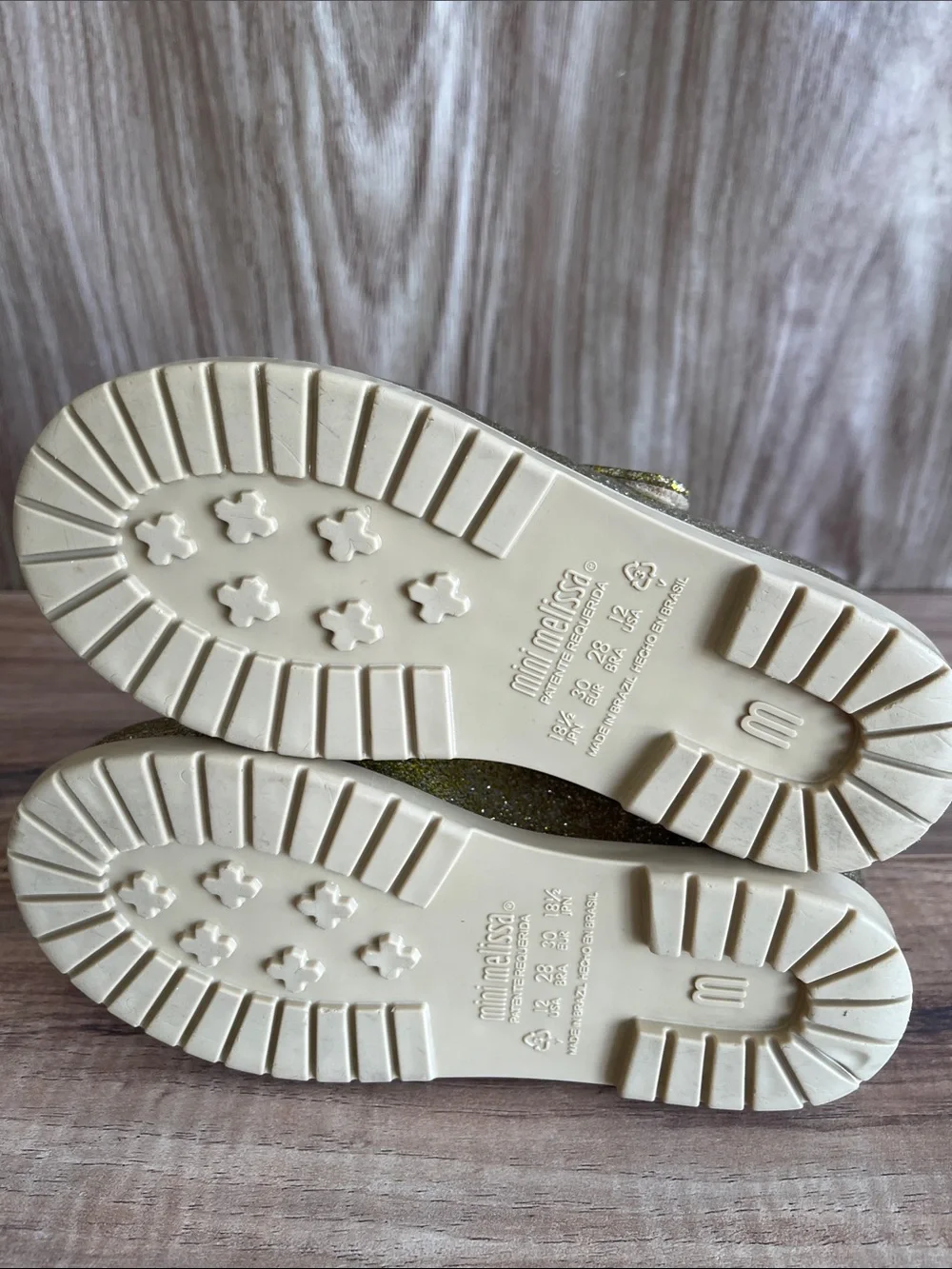 Pre-owned Mini Melissa Glitter Mary Jane Flats with Cream Bow size 12